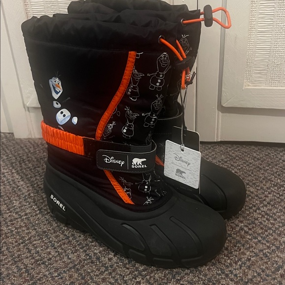 Sorel Boots Youth Size 6 Disney Frozen II Olaf Winter Snow Black Red New - Picture 1 of 6